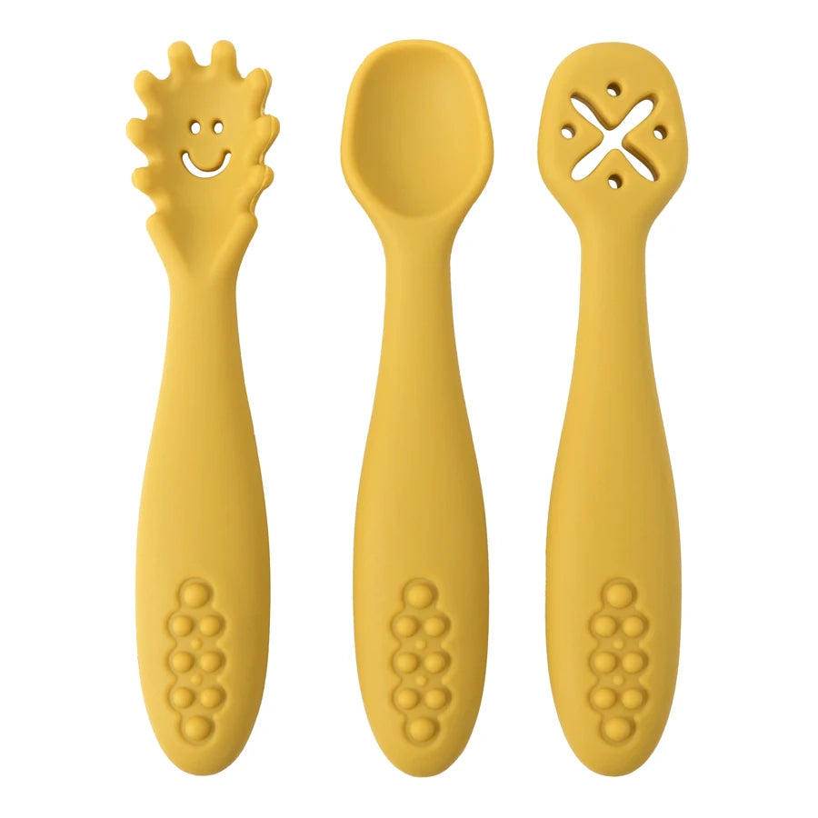 3PCS Cute Baby Learning Spoons Set – Soft Feeding Utensils for Newborns, Toddlers & Weaning