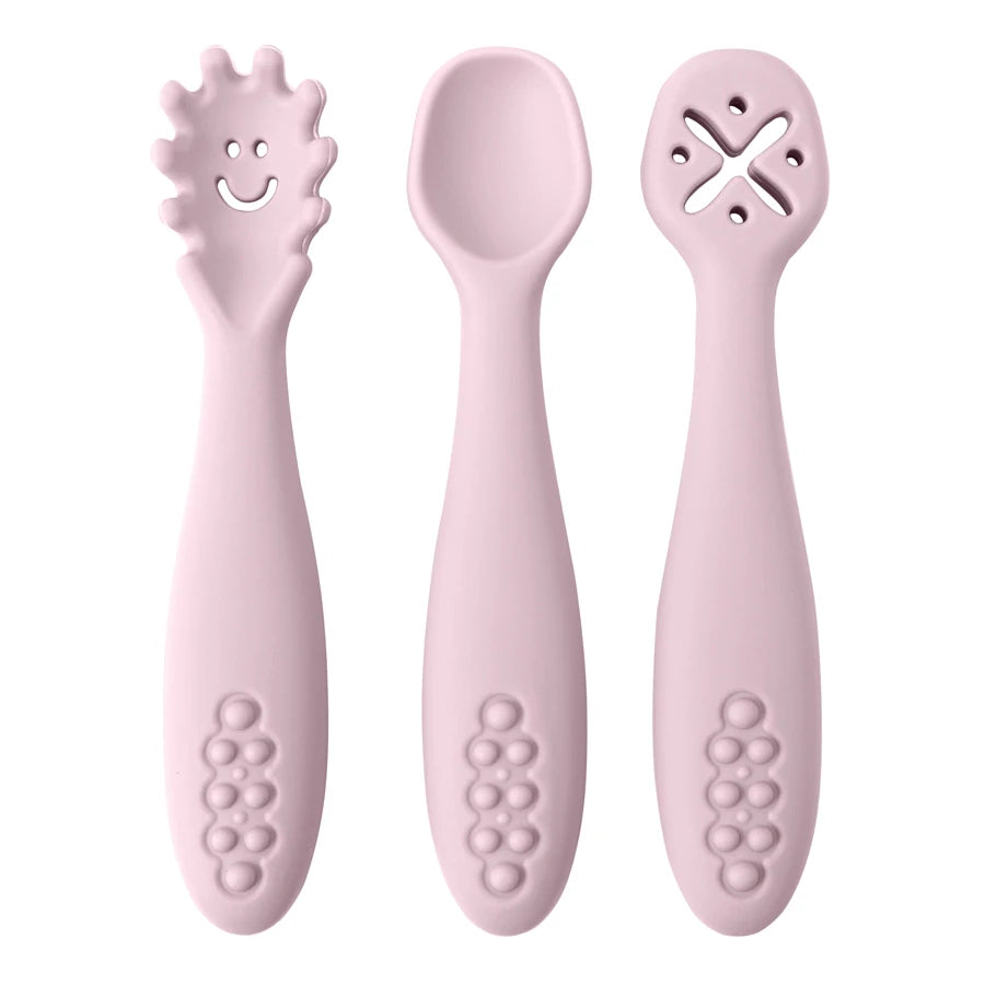3PCS Cute Baby Learning Spoons Set – Soft Feeding Utensils for Newborns, Toddlers & Weaning