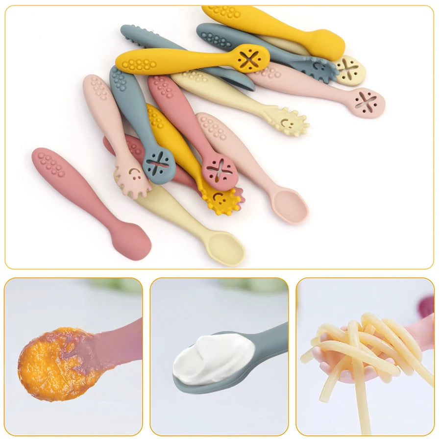 3PCS Cute Baby Learning Spoons Set – Soft Feeding Utensils for Newborns, Toddlers & Weaning