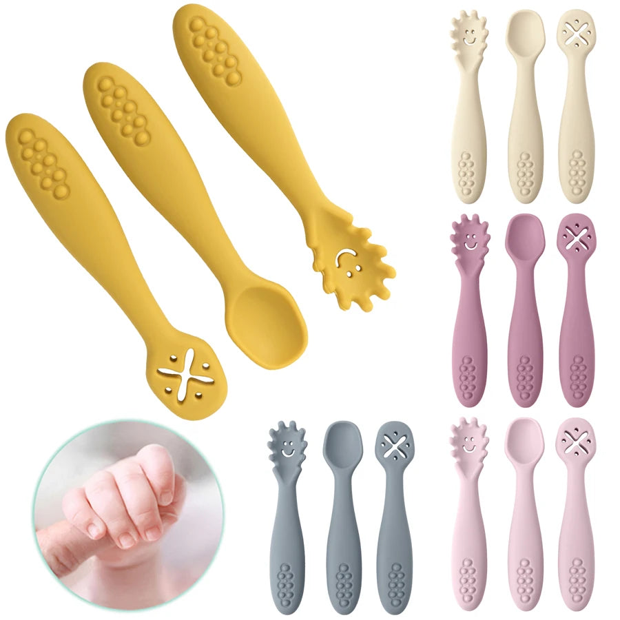3PCS Cute Baby Learning Spoons Set – Soft Feeding Utensils for Newborns, Toddlers & Weaning