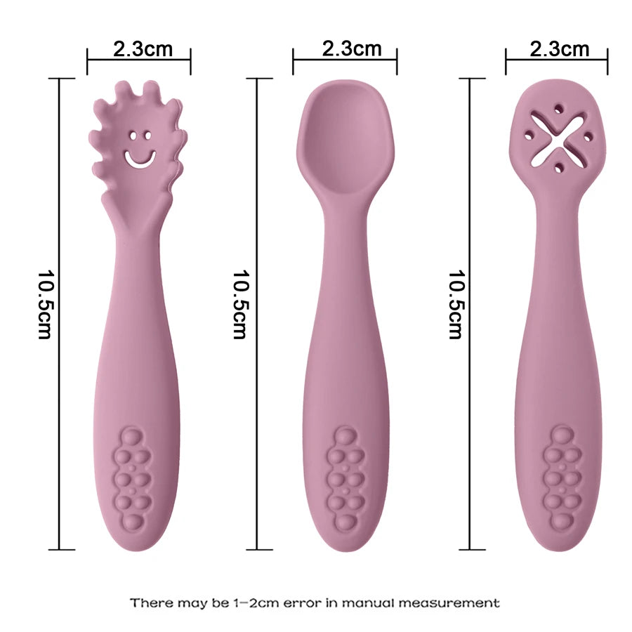 3PCS Cute Baby Learning Spoons Set – Soft Feeding Utensils for Newborns, Toddlers & Weaning