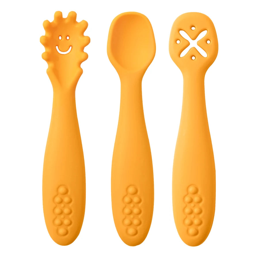 3PCS Cute Baby Learning Spoons Set – Soft Feeding Utensils for Newborns, Toddlers & Weaning