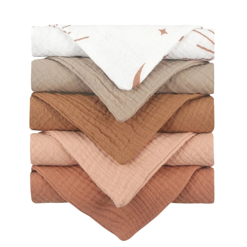 5PCS Soft Cotton Gauze Baby Towels – Absorbent Face & Bath Washcloths for Feeding, Wiping & Daily Care