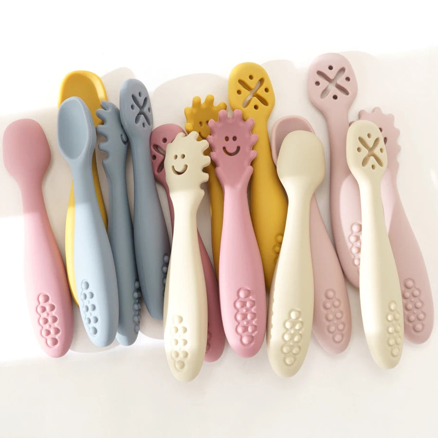 3PCS Cute Baby Learning Spoons Set – Soft Feeding Utensils for Newborns, Toddlers & Weaning