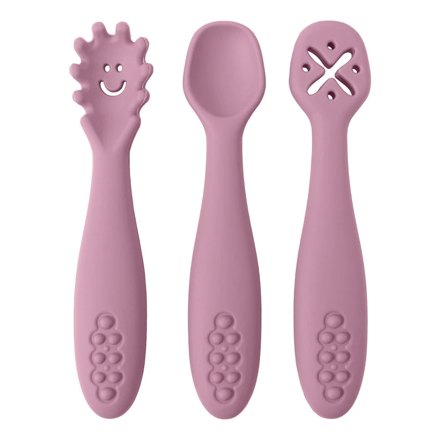 3PCS Cute Baby Learning Spoons Set – Soft Feeding Utensils for Newborns, Toddlers & Weaning