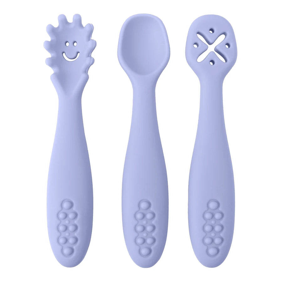 3PCS Cute Baby Learning Spoons Set – Soft Feeding Utensils for Newborns, Toddlers & Weaning