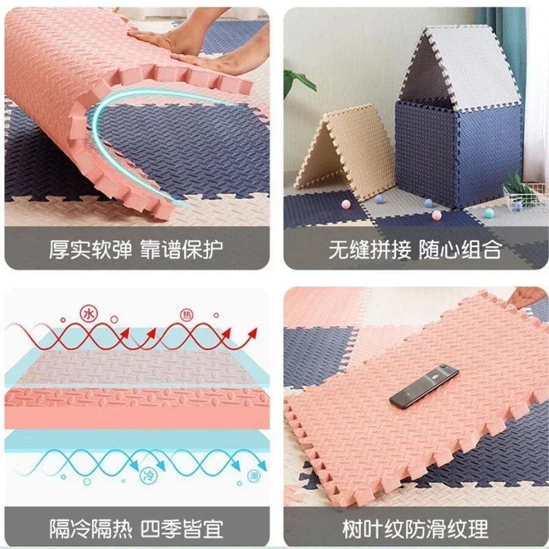 Soft Interlocking Puzzle Floor Tiles for Kids, Safe Crawling & Exercise Mat (30×30×1cm)