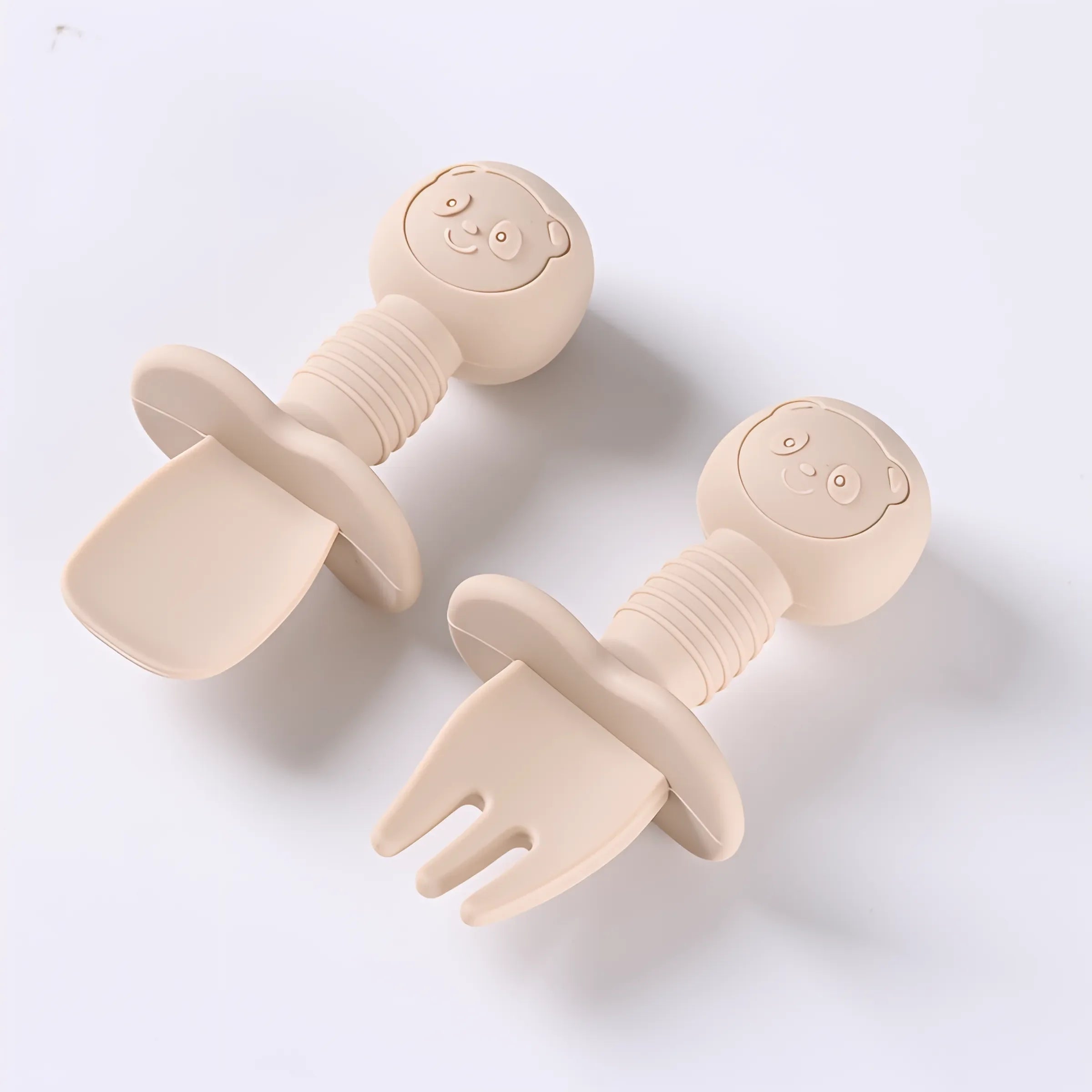 2PCS Baby Silicone Spoon & Fork Set – Food Grade Cutlery with Wooden Handle for Self-Feeding & Training